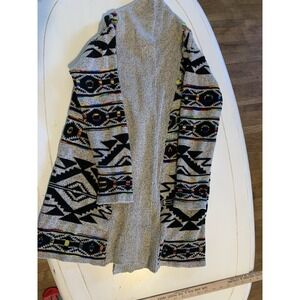 Northern Angel Aztec Rainbow Jacquard Long Open Sweater Cardigan Sz S